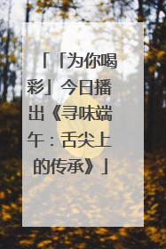 「为你喝彩」今日播出《寻味端午：舌尖上的传承》